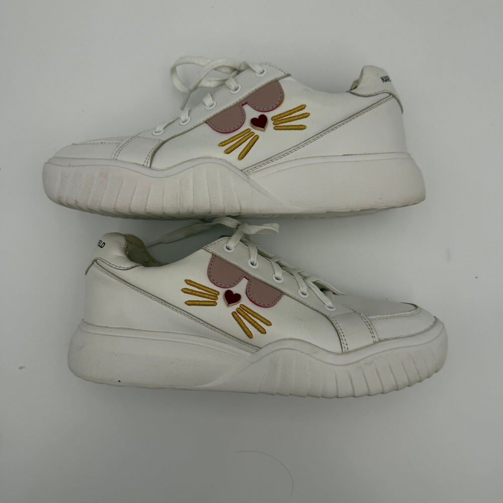 Karl Lagerfeld Paris Ruby sneakers size 8 white leather cats whimsical *flaw*
